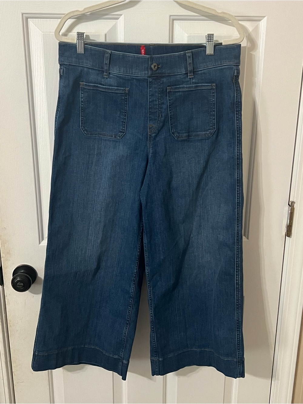 Spanx Womens Cropped Wide Leg Denim Trouser Jeans XL Slimming Stretch Casual